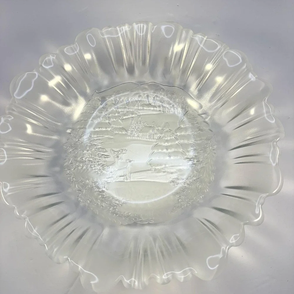 Vintage Mikasa Winter Dreams / Holiday Classics Crystal Bowl Scalloped 10.5 Inch